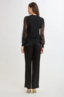 Elie Tahari Tops & Sweaters-Floral Satin Burnout Combo Knit BLACK
