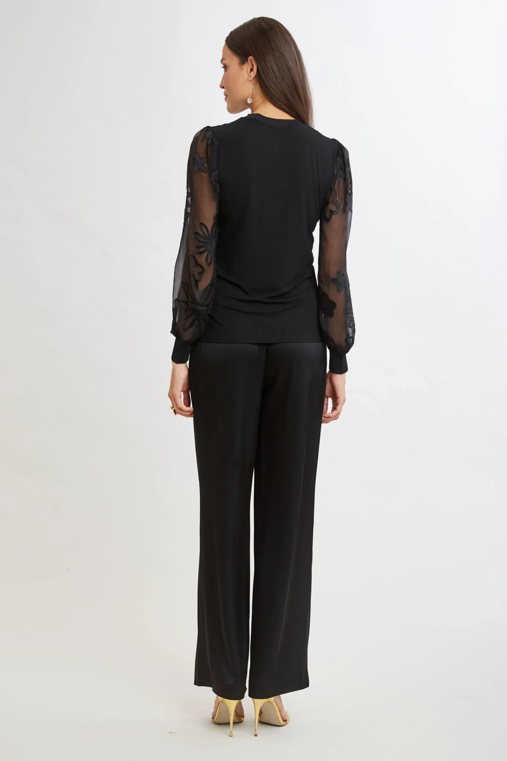 Elie Tahari Tops & Sweaters-Floral Satin Burnout Combo Knit BLACK