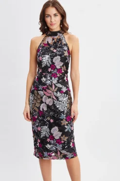 Elie Tahari Dresses & Jumpsuits-Floral Sequin Halter Dress BLACKWITHMULTICOLORFLORALS
