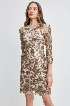 Elie Tahari Dresses & Jumpsuits-Floral Sequin Long Sleeve Dress ANTIQUEGOLD