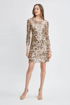 Elie Tahari Dresses & Jumpsuits-Floral Sequin Long Sleeve Dress ANTIQUEGOLD