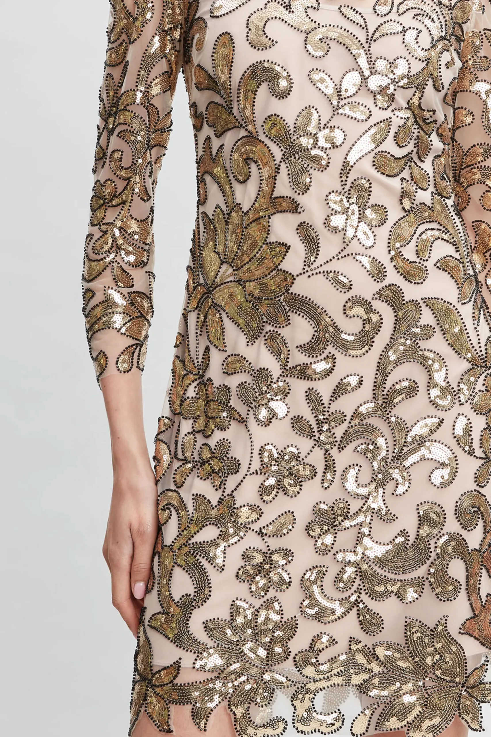 Elie Tahari Dresses & Jumpsuits-Floral Sequin Long Sleeve Dress ANTIQUEGOLD