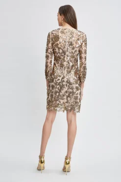 Elie Tahari Dresses & Jumpsuits-Floral Sequin Long Sleeve Dress ANTIQUEGOLD