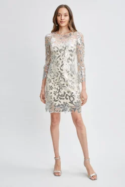 Elie Tahari Dresses & Jumpsuits-Floral Sequin Long Sleeve Dress SILVER