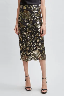 Elie Tahari Bottoms-Floral Sequin Midi Skirt CRESTEDFLORALSEQUIN