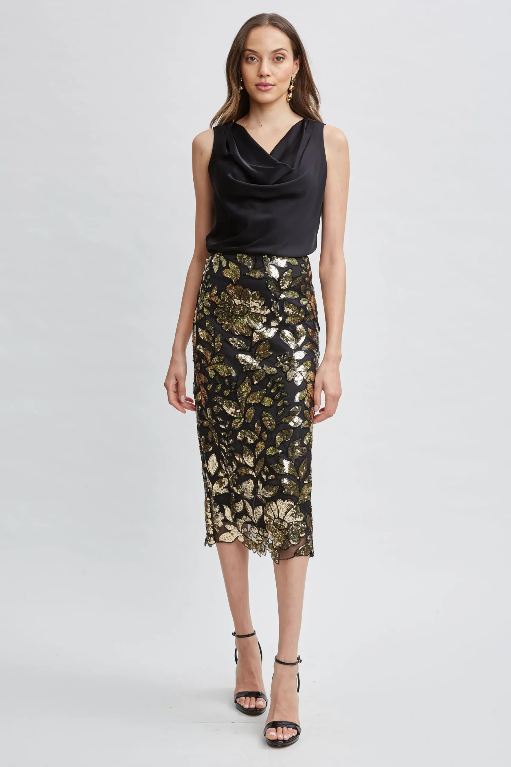 Elie Tahari Bottoms-Floral Sequin Midi Skirt CRESTEDFLORALSEQUIN