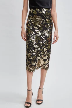 Elie Tahari Bottoms-Floral Sequin Midi Skirt CRESTEDFLORALSEQUIN