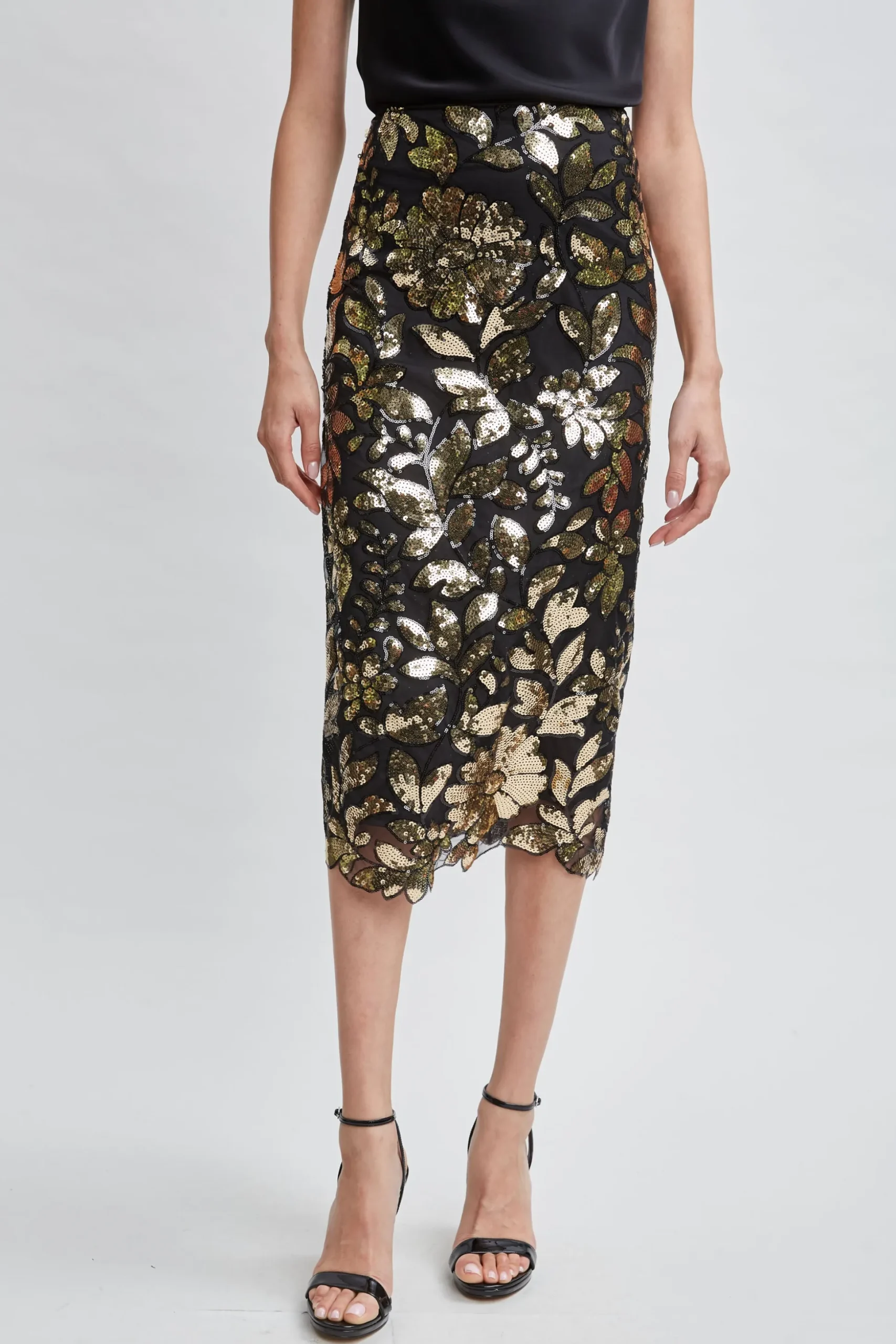 Elie Tahari Bottoms-Floral Sequin Midi Skirt CRESTEDFLORALSEQUIN