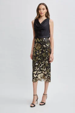 Elie Tahari Bottoms-Floral Sequin Midi Skirt CRESTEDFLORALSEQUIN