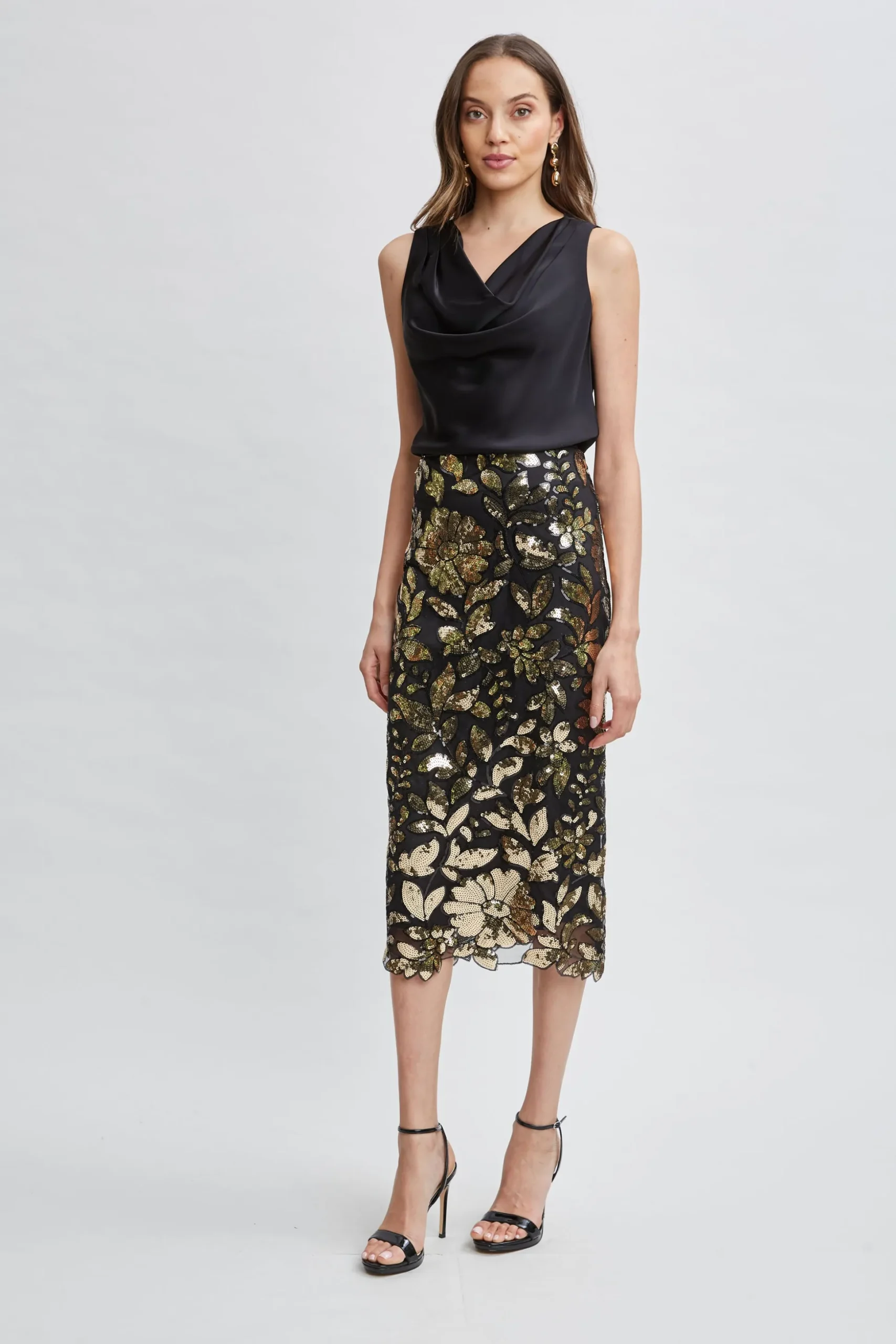 Elie Tahari Bottoms-Floral Sequin Midi Skirt CRESTEDFLORALSEQUIN