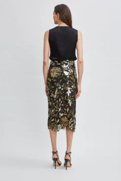 Elie Tahari Bottoms-Floral Sequin Midi Skirt CRESTEDFLORALSEQUIN