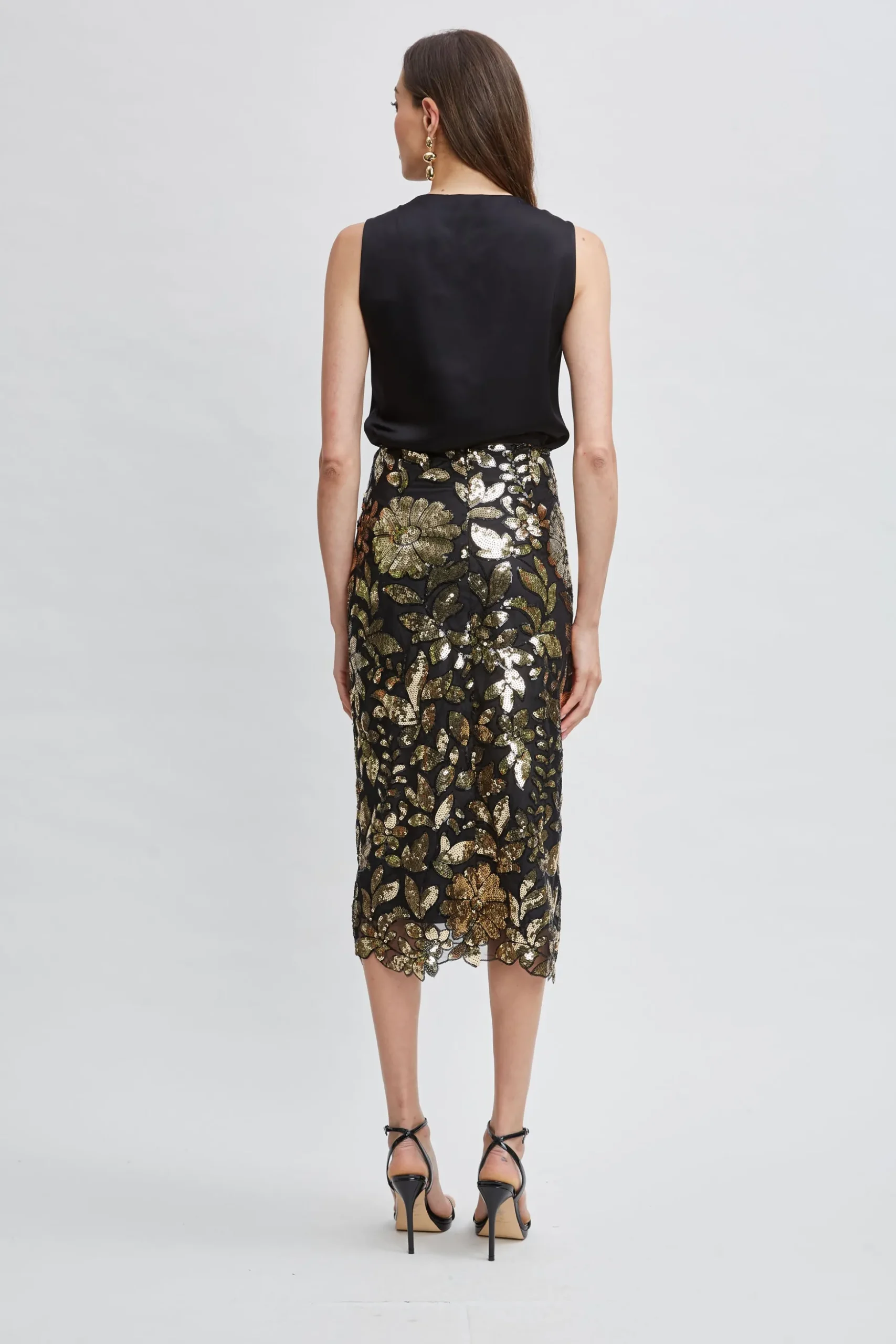 Elie Tahari Bottoms-Floral Sequin Midi Skirt CRESTEDFLORALSEQUIN