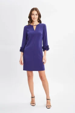 Elie Tahari Dresses & Jumpsuits-Flower Sleeve Shift Dress DARKSAPPHIRE