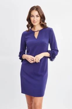 Elie Tahari Dresses & Jumpsuits-Flower Sleeve Shift Dress DARKSAPPHIRE