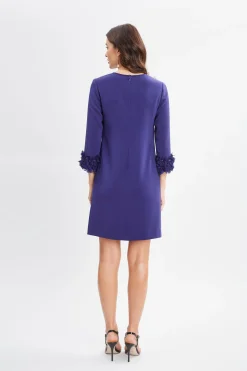 Elie Tahari Dresses & Jumpsuits-Flower Sleeve Shift Dress DARKSAPPHIRE