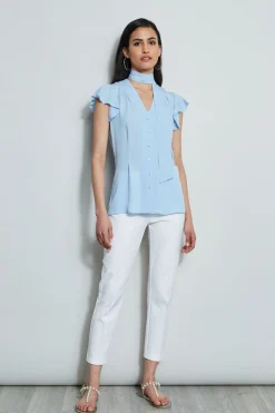 Elie Tahari Tops & Sweaters-Flutter Sleeve Tie Shirt WATERBLUE