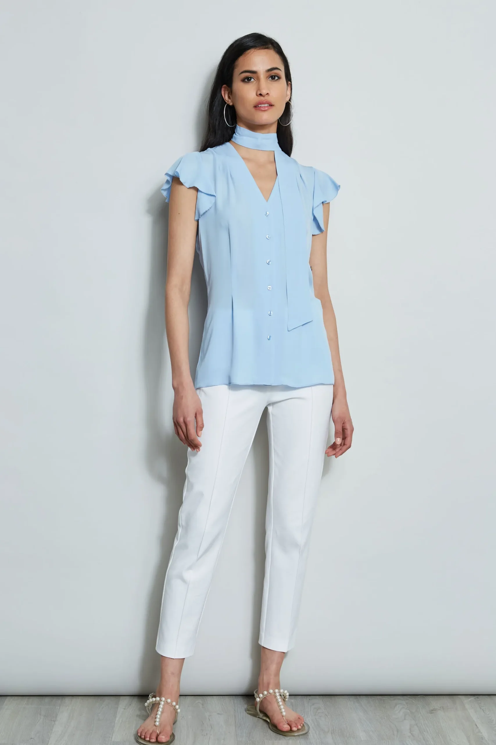 Elie Tahari Tops & Sweaters-Flutter Sleeve Tie Shirt WATERBLUE