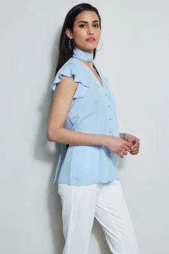 Elie Tahari Tops & Sweaters-Flutter Sleeve Tie Shirt WATERBLUE