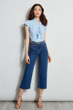Elie Tahari Tops & Sweaters-Flutter Sleeve Tie Shirt WATERBLUE