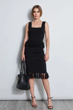Elie Tahari Bottoms-Fringe Hem Knit Skirt NOIR