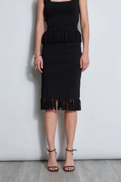 Elie Tahari Bottoms-Fringe Hem Knit Skirt NOIR