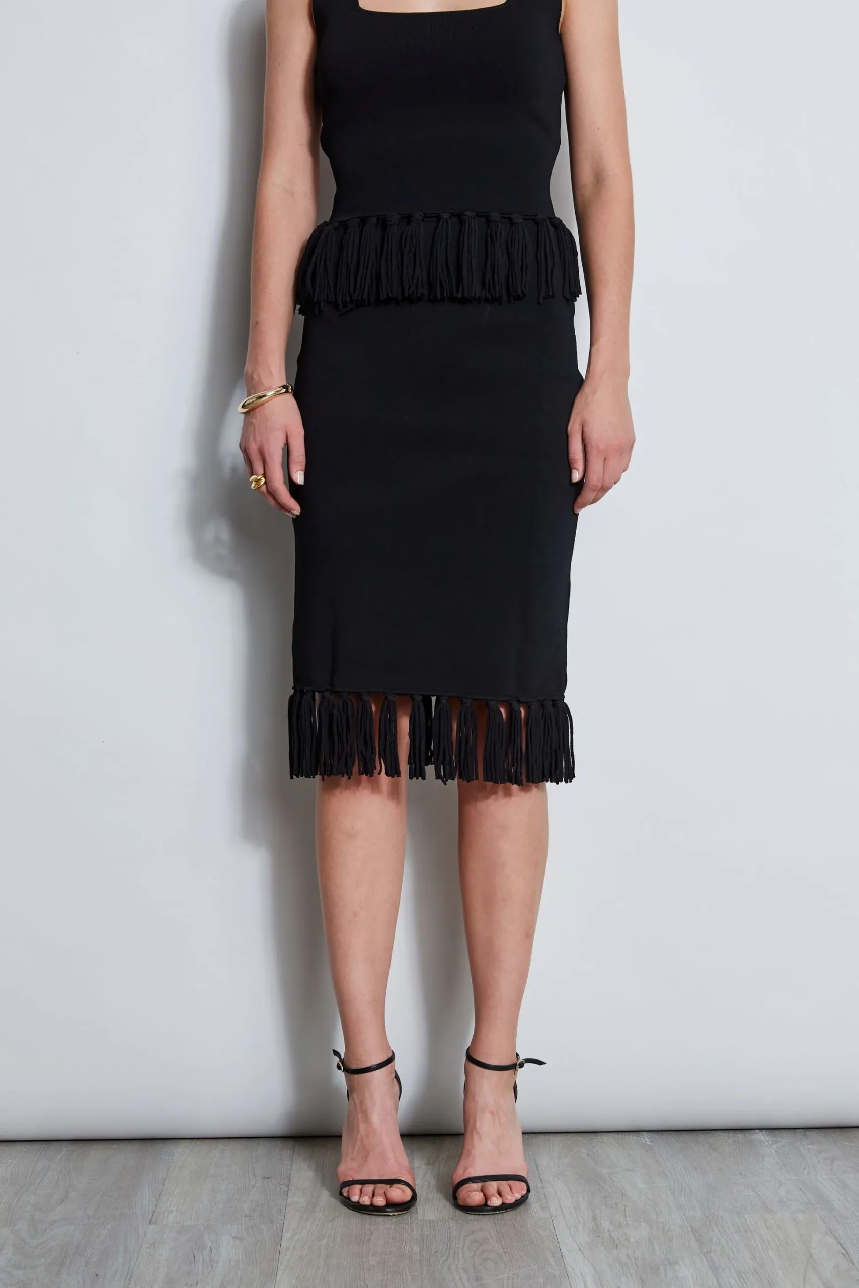 Elie Tahari Bottoms-Fringe Hem Knit Skirt NOIR
