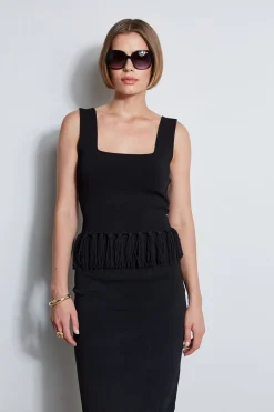 Elie Tahari Tops & Sweaters-Fringe Hem Knit Top NOIR