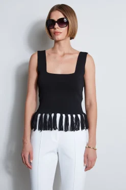 Elie Tahari Tops & Sweaters-Fringe Hem Knit Top NOIR