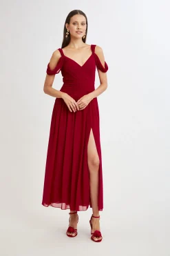 Elie Tahari Dresses & Jumpsuits|Maxi Dresses-Georgette Cold Shoulder Gown GARNET