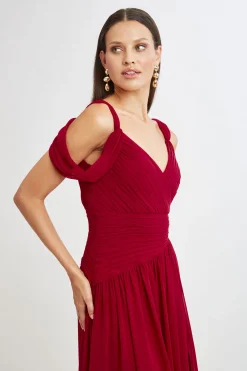 Elie Tahari Dresses & Jumpsuits|Maxi Dresses-Georgette Cold Shoulder Gown GARNET