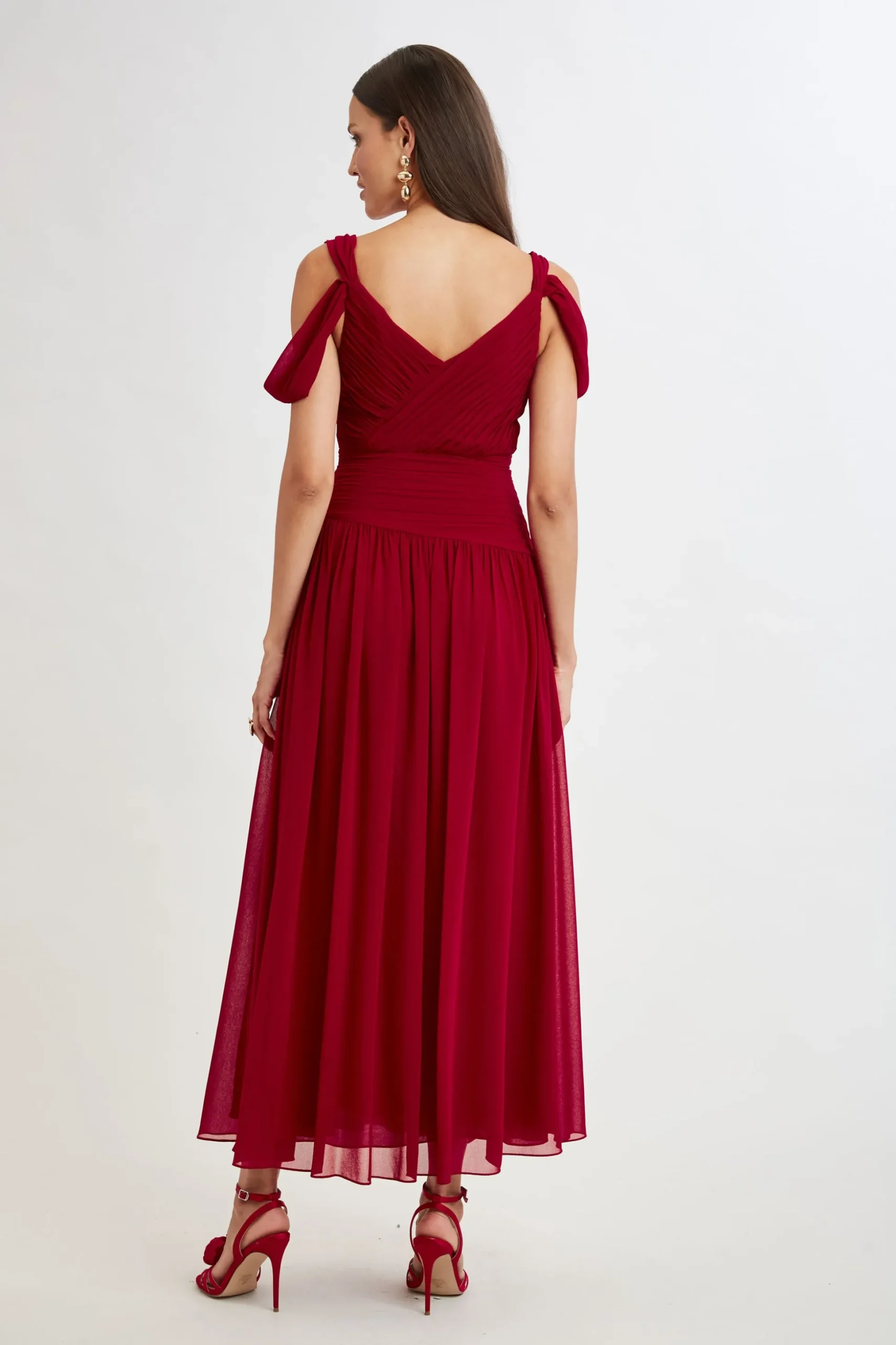Elie Tahari Dresses & Jumpsuits|Maxi Dresses-Georgette Cold Shoulder Gown GARNET