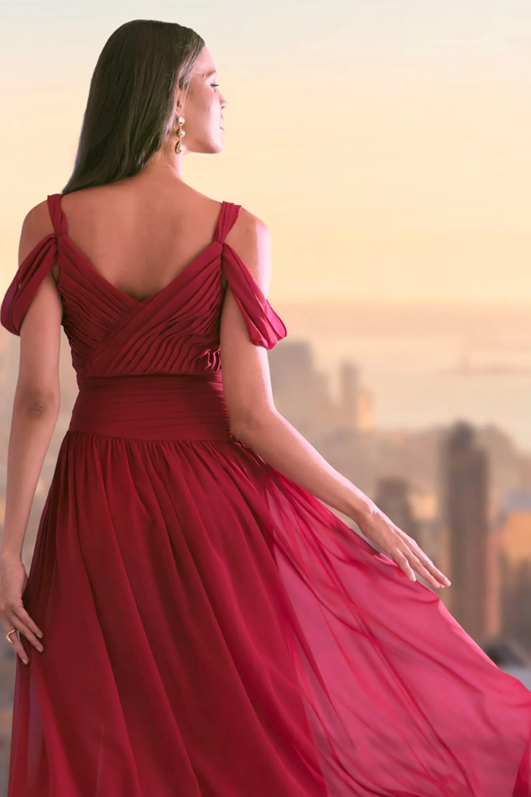 Elie Tahari Dresses & Jumpsuits|Maxi Dresses-Georgette Cold Shoulder Gown GARNET
