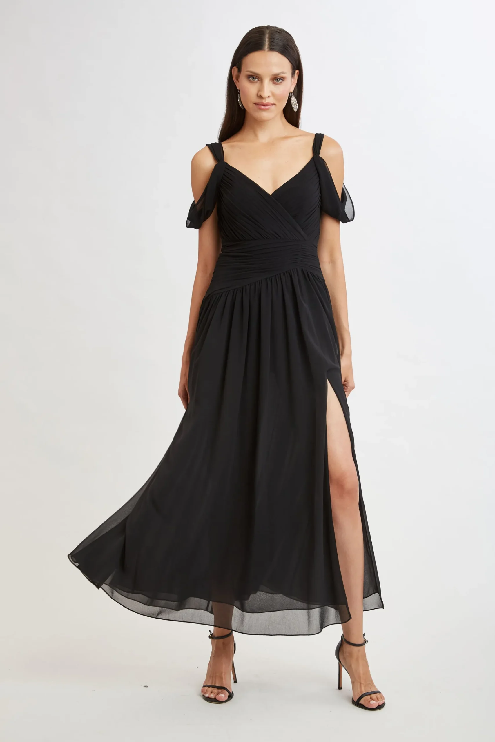 Elie Tahari Dresses & Jumpsuits|Maxi Dresses-Georgette Cold Shoulder Gown BLACK