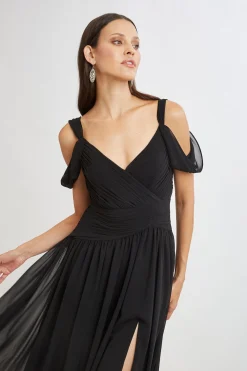 Elie Tahari Dresses & Jumpsuits|Maxi Dresses-Georgette Cold Shoulder Gown BLACK