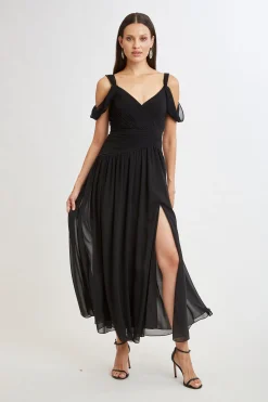 Elie Tahari Dresses & Jumpsuits|Maxi Dresses-Georgette Cold Shoulder Gown BLACK