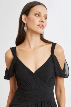 Elie Tahari Dresses & Jumpsuits|Maxi Dresses-Georgette Cold Shoulder Gown BLACK