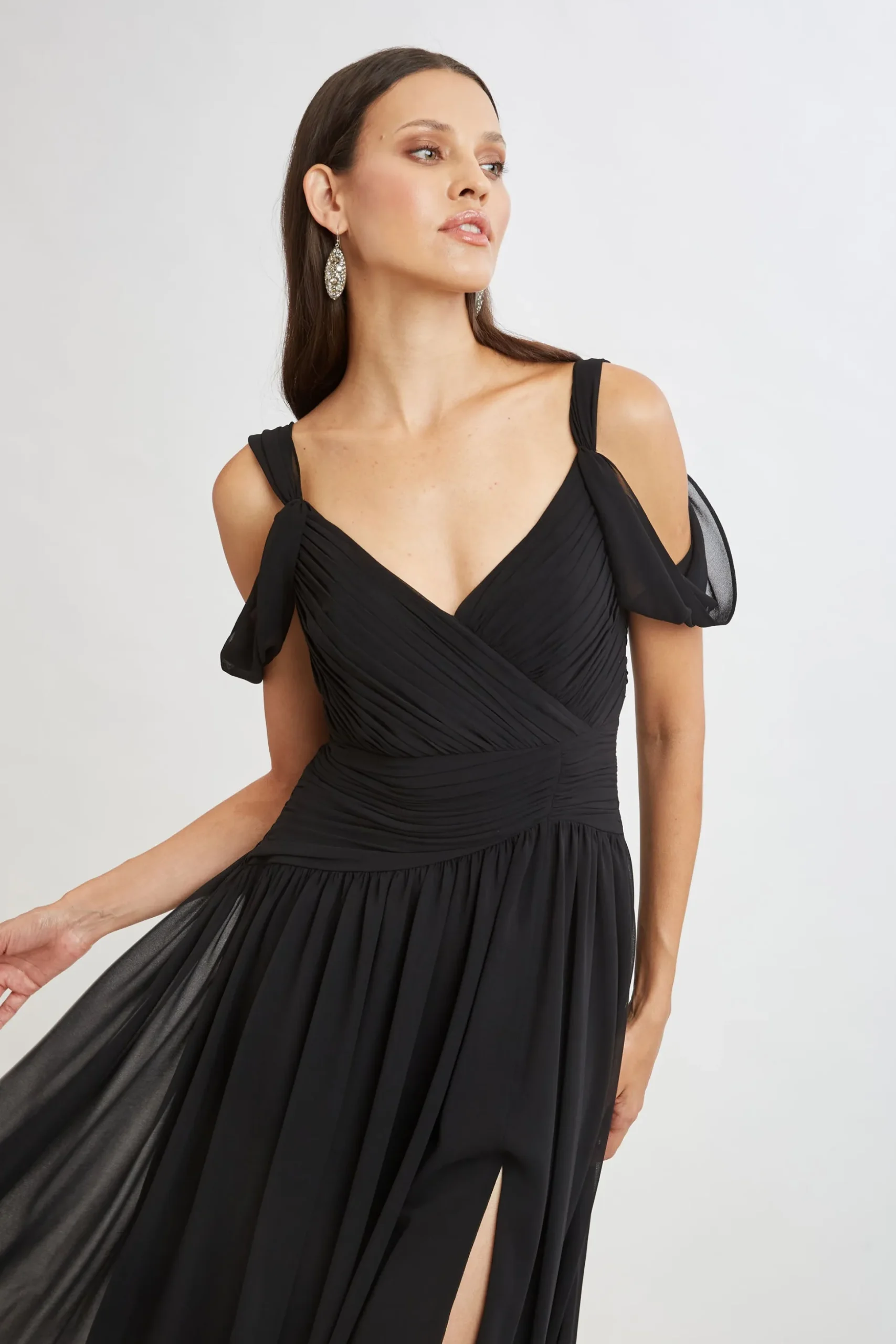 Elie Tahari Dresses & Jumpsuits|Maxi Dresses-Georgette Cold Shoulder Gown BLACK