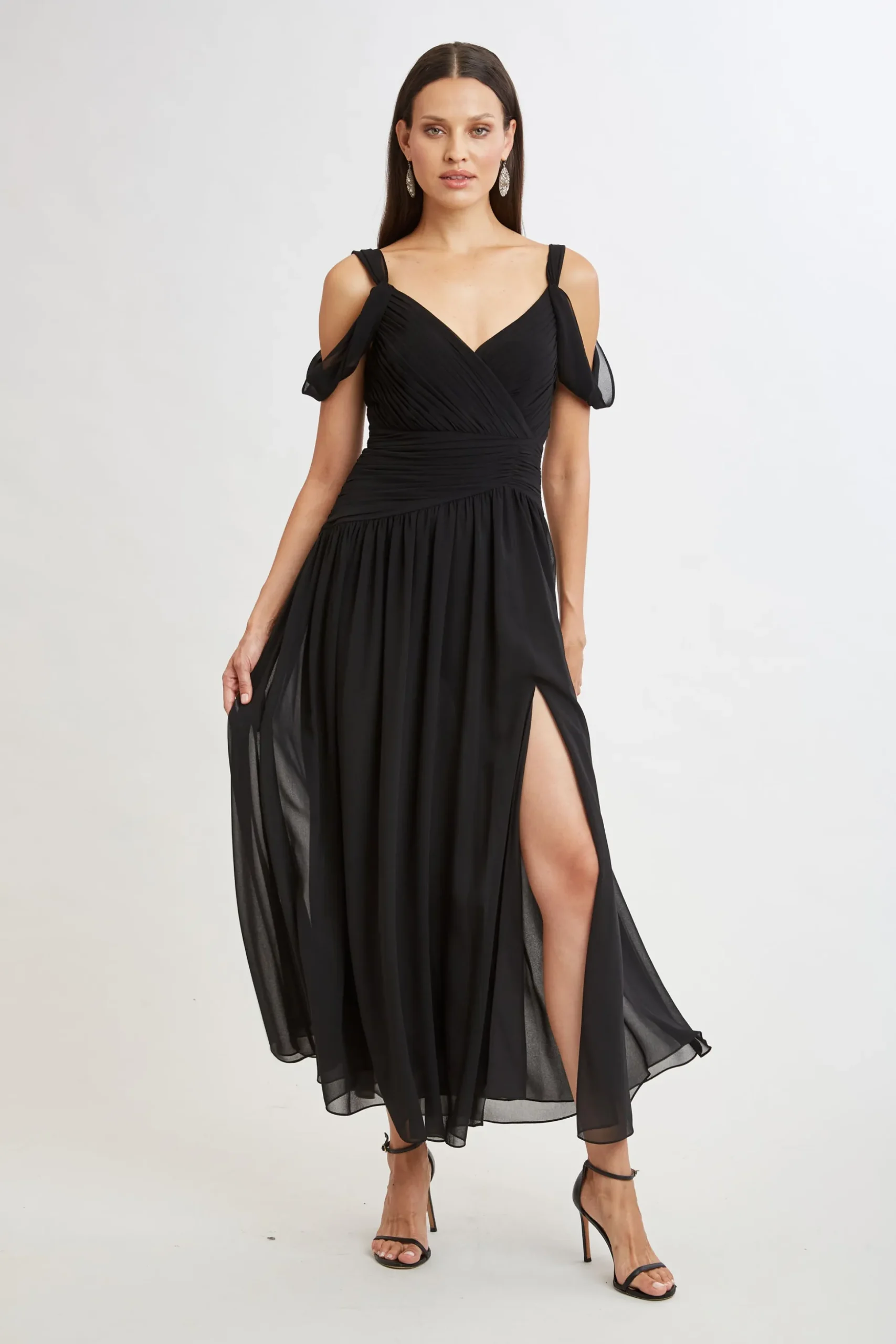 Elie Tahari Dresses & Jumpsuits|Maxi Dresses-Georgette Cold Shoulder Gown BLACK