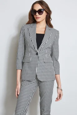 Elie Tahari Jackets & Blazers-Gingham Blazer BLACK-WHITE