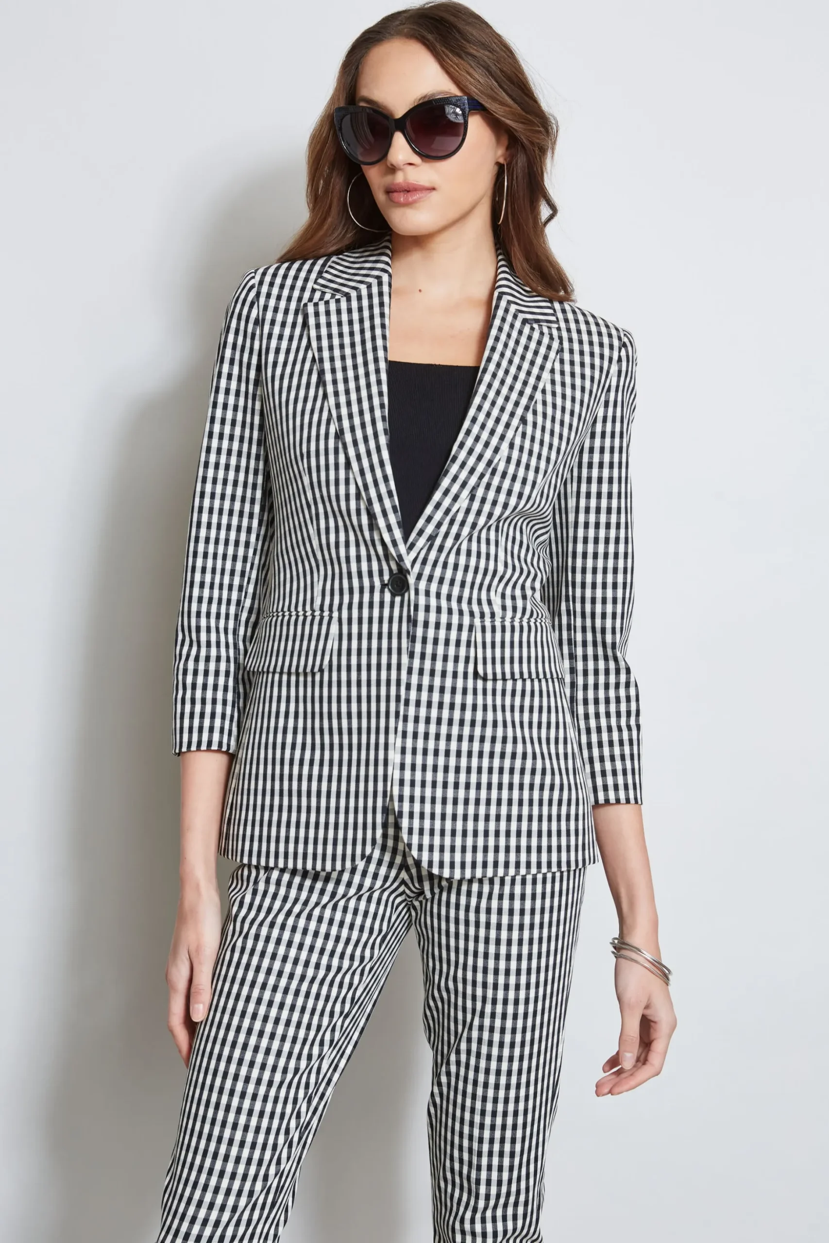 Elie Tahari Jackets & Blazers-Gingham Blazer BLACK-WHITE