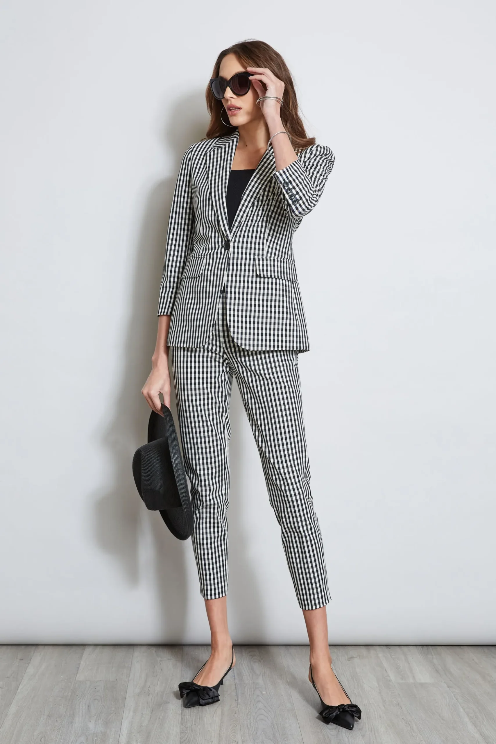 Elie Tahari Jackets & Blazers-Gingham Blazer BLACK-WHITE