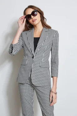 Elie Tahari Jackets & Blazers-Gingham Blazer BLACK-WHITE