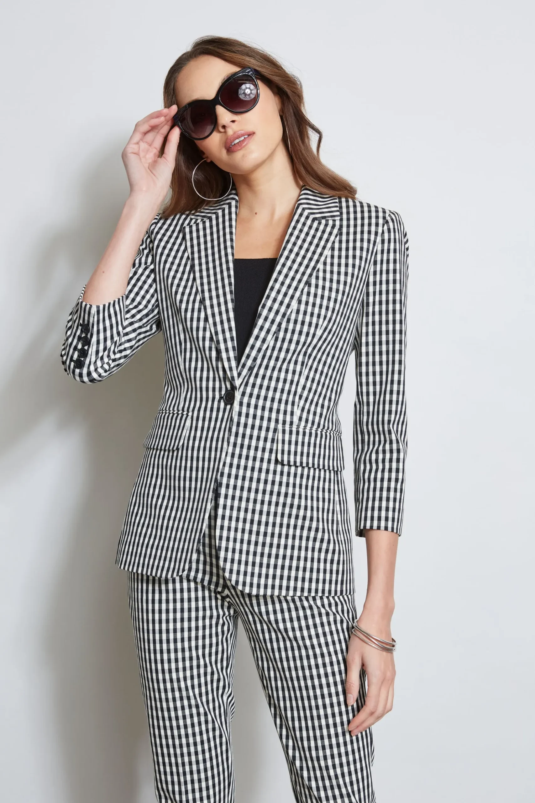 Elie Tahari Jackets & Blazers-Gingham Blazer BLACK-WHITE