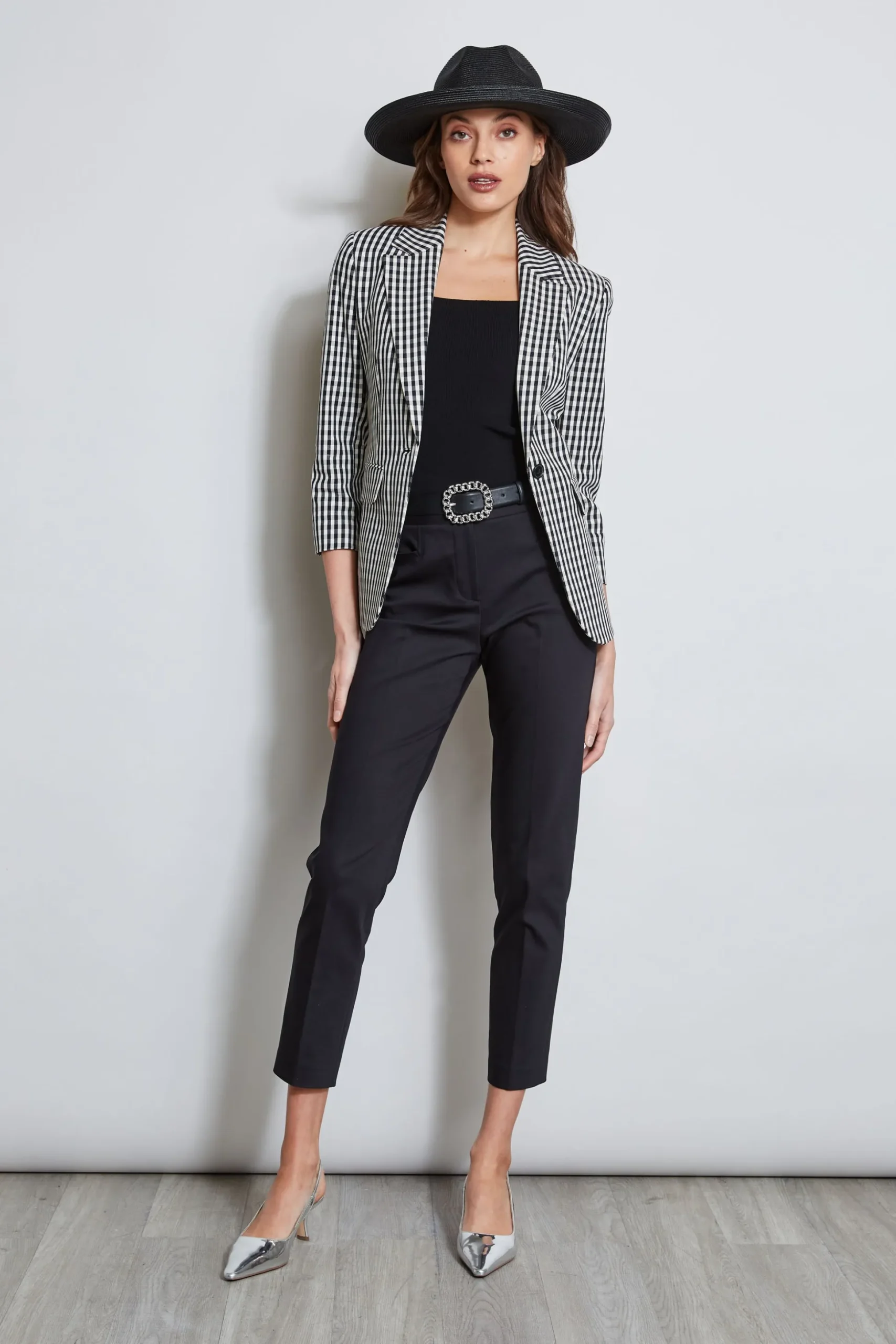 Elie Tahari Jackets & Blazers-Gingham Blazer BLACK-WHITE
