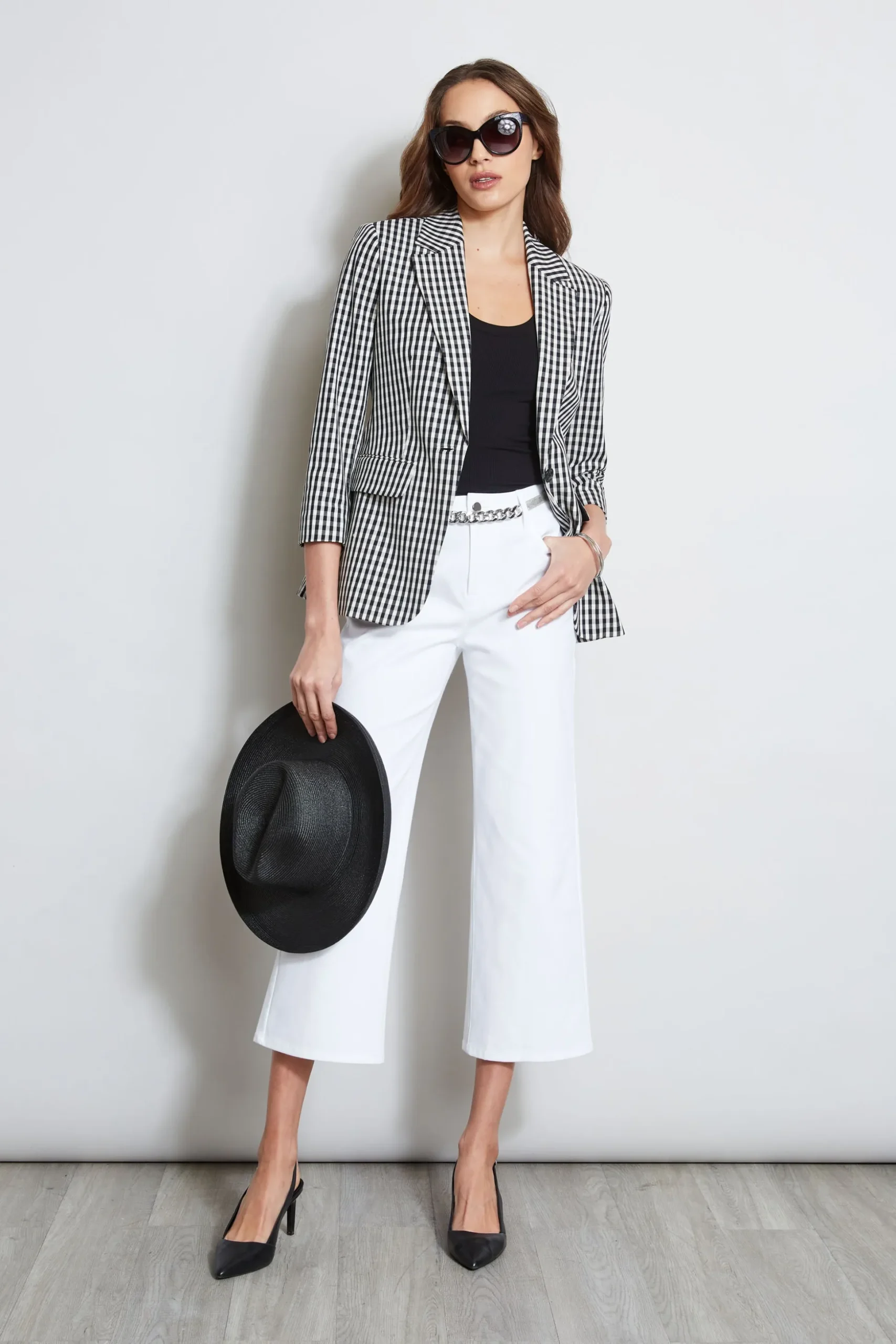 Elie Tahari Jackets & Blazers-Gingham Blazer BLACK-WHITE