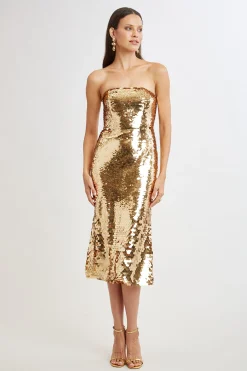 Elie Tahari Dresses & Jumpsuits|Midi Dresses-Graduated Sequin Dress GOLD