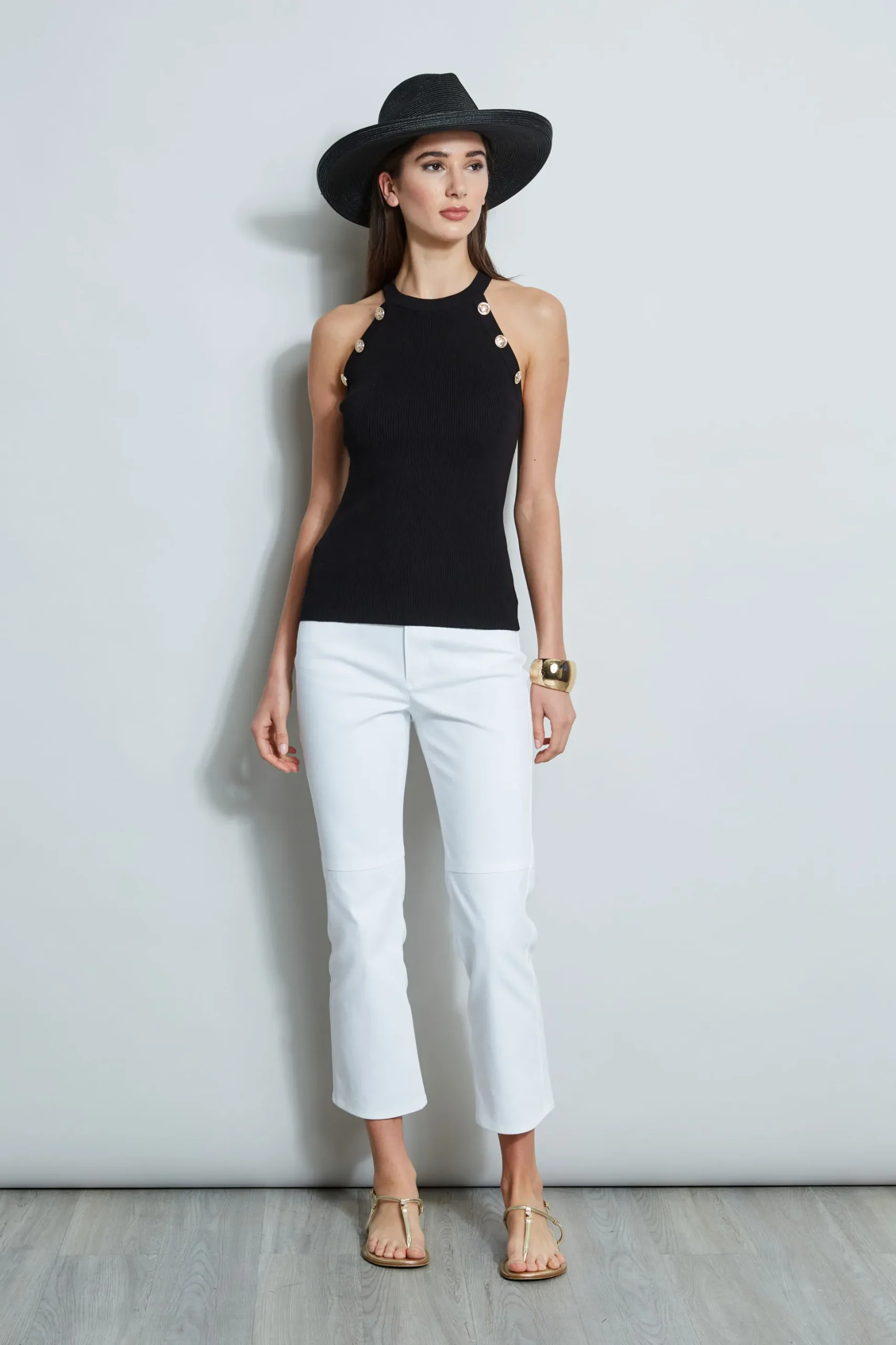 Elie Tahari Tops & Sweaters-Halter Button Rib Tank NOIR