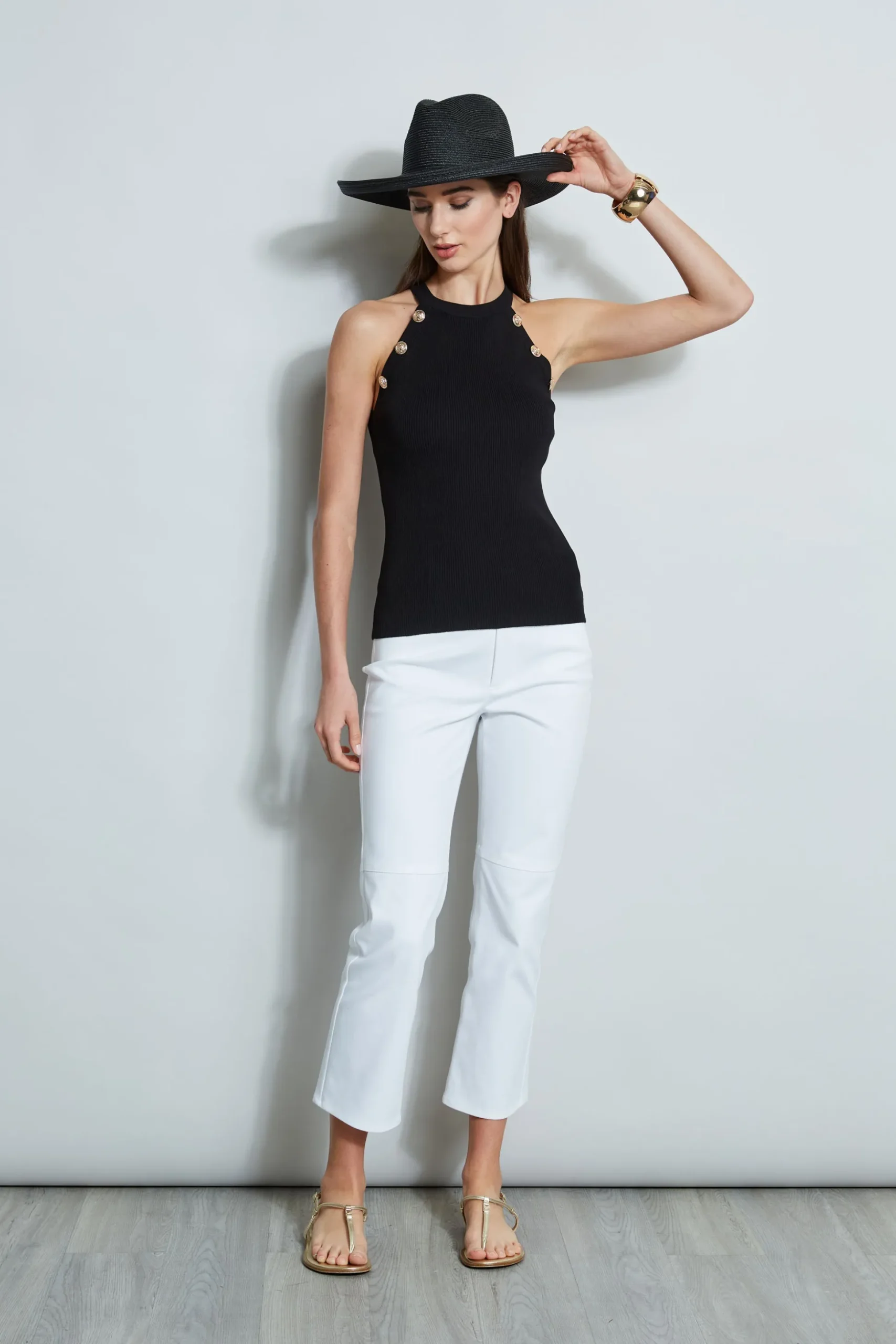 Elie Tahari Tops & Sweaters-Halter Button Rib Tank NOIR
