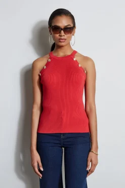 Elie Tahari Tops & Sweaters-Halter Button Rib Tank ROSEPARADE