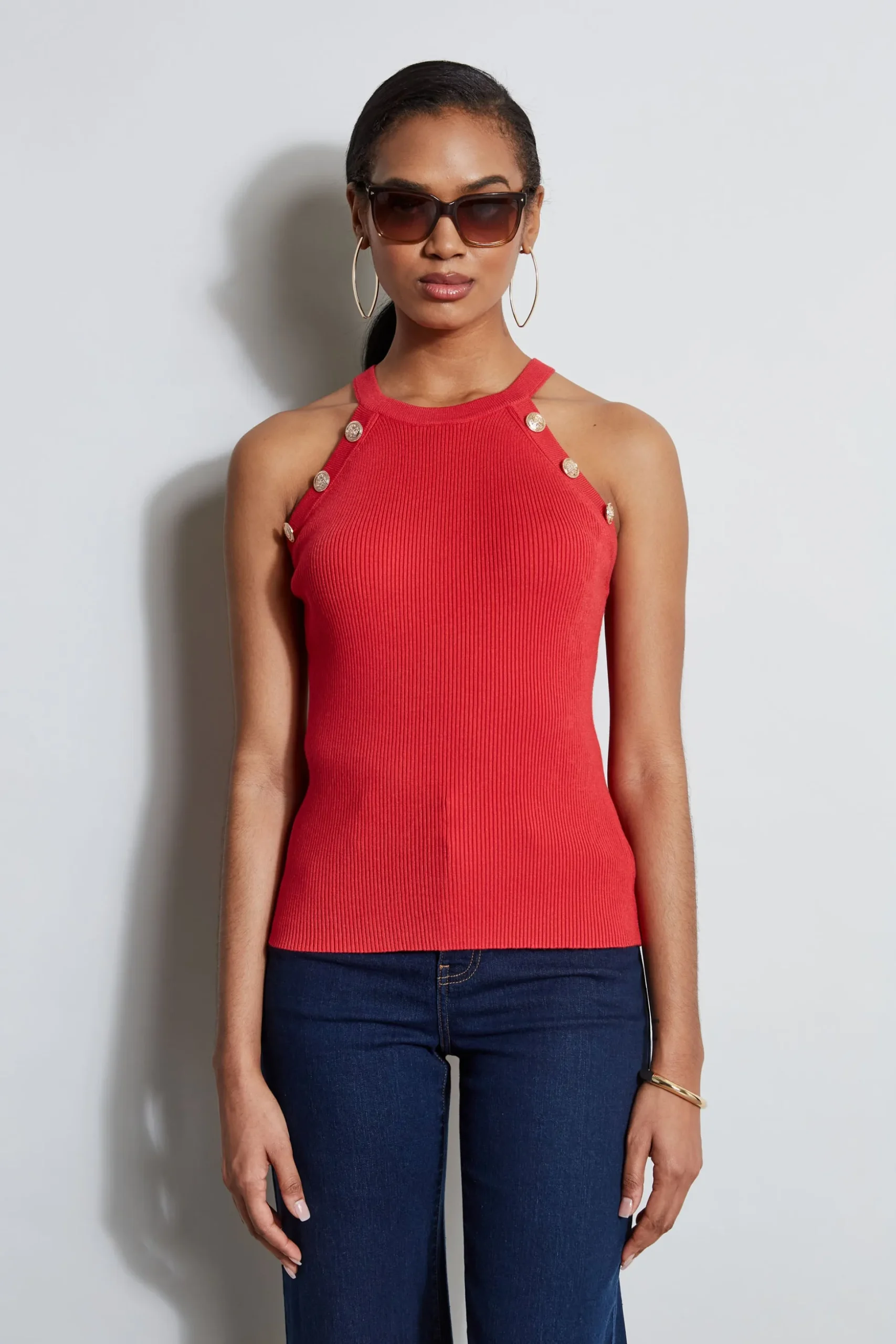 Elie Tahari Tops & Sweaters-Halter Button Rib Tank ROSEPARADE